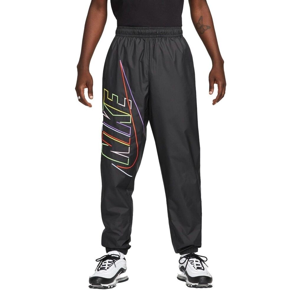 Nike Vintage Rare Retro Rainbow Logo Pants Shiny Nylon Small Black M